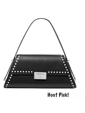 MICHAEL KORS ~ Black Ludlow Bag Silver Rivet Accents Magnetic Closure Boss Babe